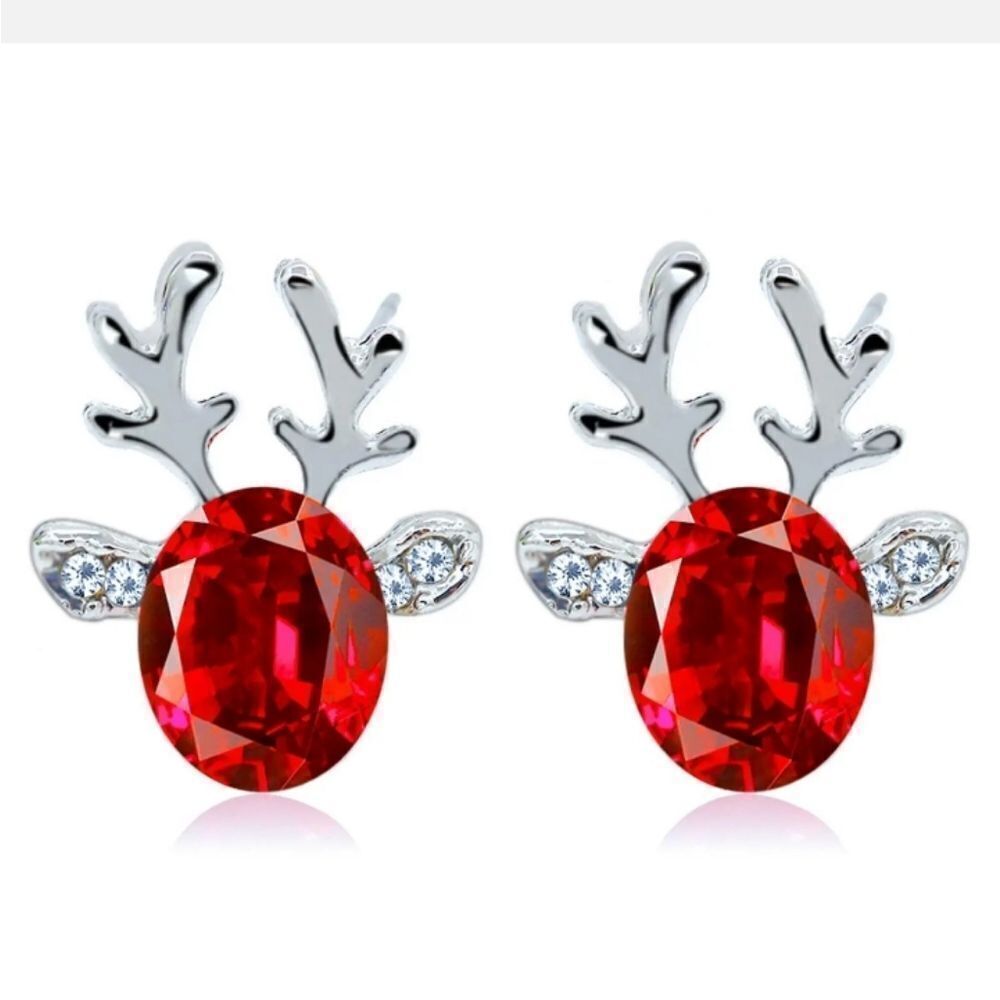 3 for $26 - Red Crystal Reindeer Antler Stud Earrings